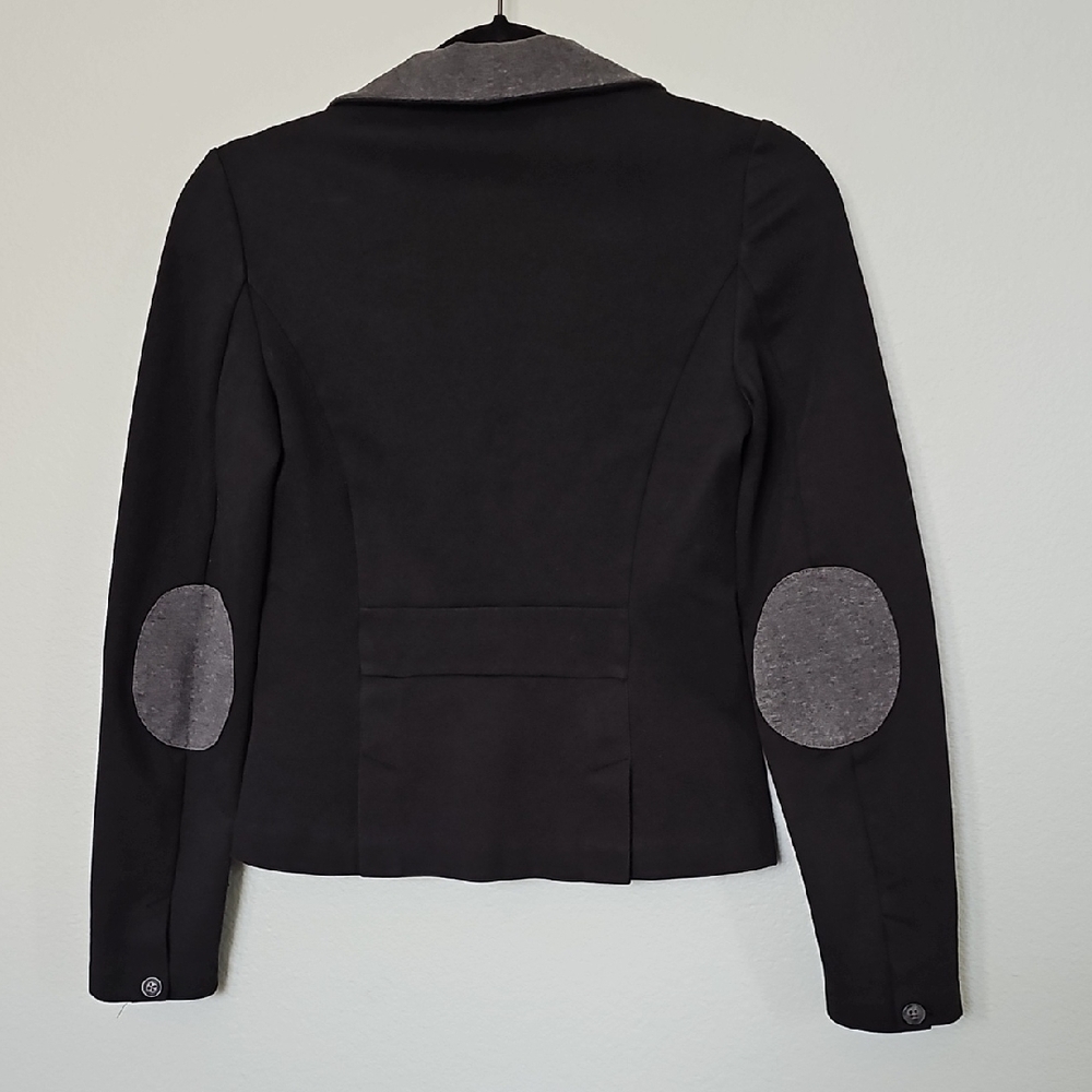 Kensie Preppy Black Sweater Knit Blazer with Gray Collar and Elbow Patches XS - Picture 7 of 9
